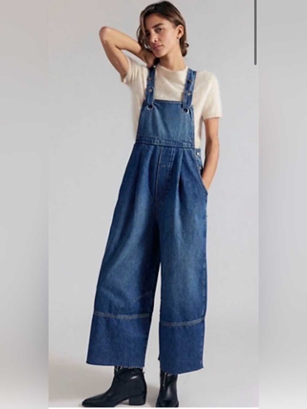 Free People We The Free Rambler Denim Overalls in After Midnight Sz XS $148 MSRP